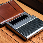 **Secure Digital Asset Storage:** A close-up of a hardware wallet (like Ledger or Trezor) resting on a wooden surface next to a small, locked safe. Emphasis on security and offline storage.