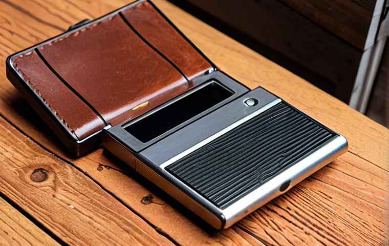 **Secure Digital Asset Storage:** A close-up of a hardware wallet (like Ledger or Trezor) resting on a wooden surface next to a small, locked safe. Emphasis on security and offline storage.